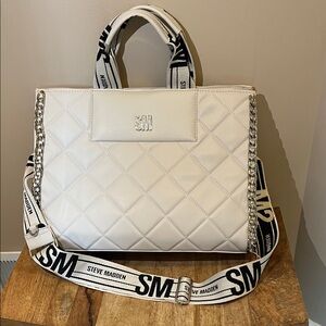 Steve Madden Cream Quilted Tote with Chain Strap